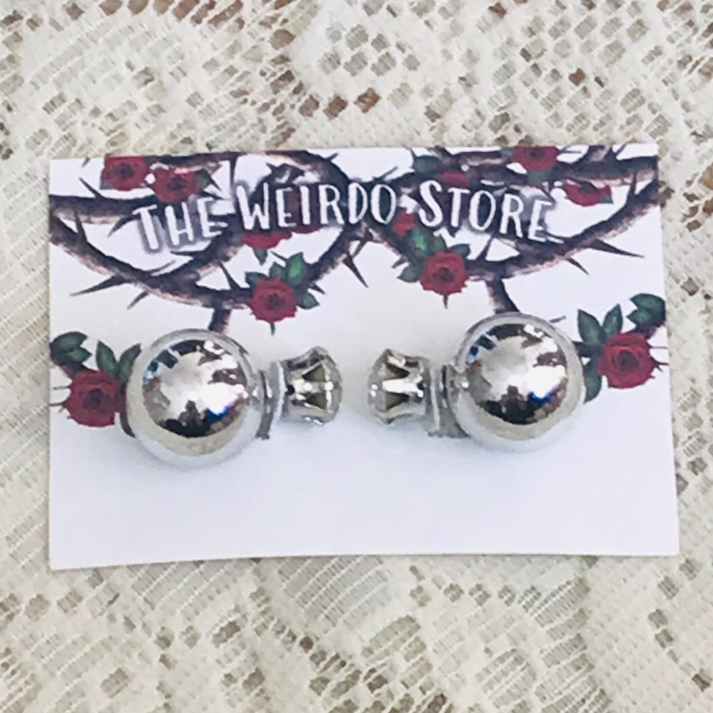 Reversible Cub. Zirc. Stud & Silver Orb Earrings